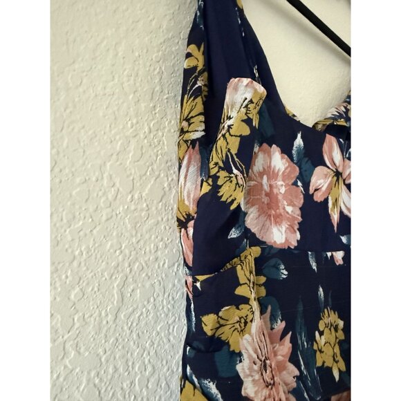 New Lulus Soiree Navy Blue Floral Print Ruched Midi Dress Size XS‎ - Picture 8 of 8